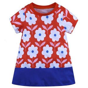 Red Floral Short Sleeve Girls Dress